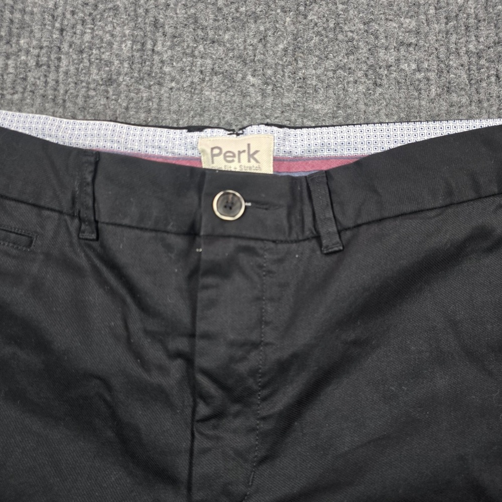 Perk Pants Mens 38x30 Black Chino Slim Stretch Cotton Spandex Work Office Casual